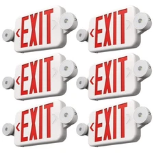 6 Pack Red Exit Signs with Emergency Lights, Two LED Adjustable Head Emergenc...