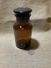 Vintage Amber Glass Apothecary Bottle with a Stopper 5"