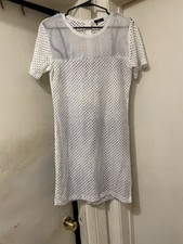 Dex White Mesh Shift Dress Size M Short Sleeve Sheer Overlay Casual Chic