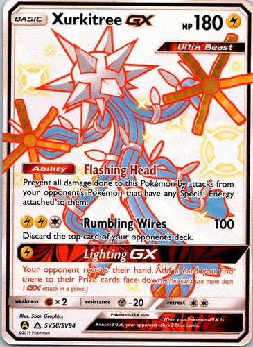 Xurkitree GX SV58/SV94 Shiny Ultra Rare Hidden Fates Shiny Vault Pokemon Holo NM