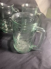 VINTAGE COCA-COLA COKE Green Glass STEIN/MUG Set Of 3. 16 oz With Handle