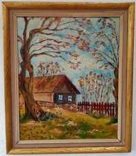 No.: 788 oil painting artwork with frame picture painting oil painting forest village