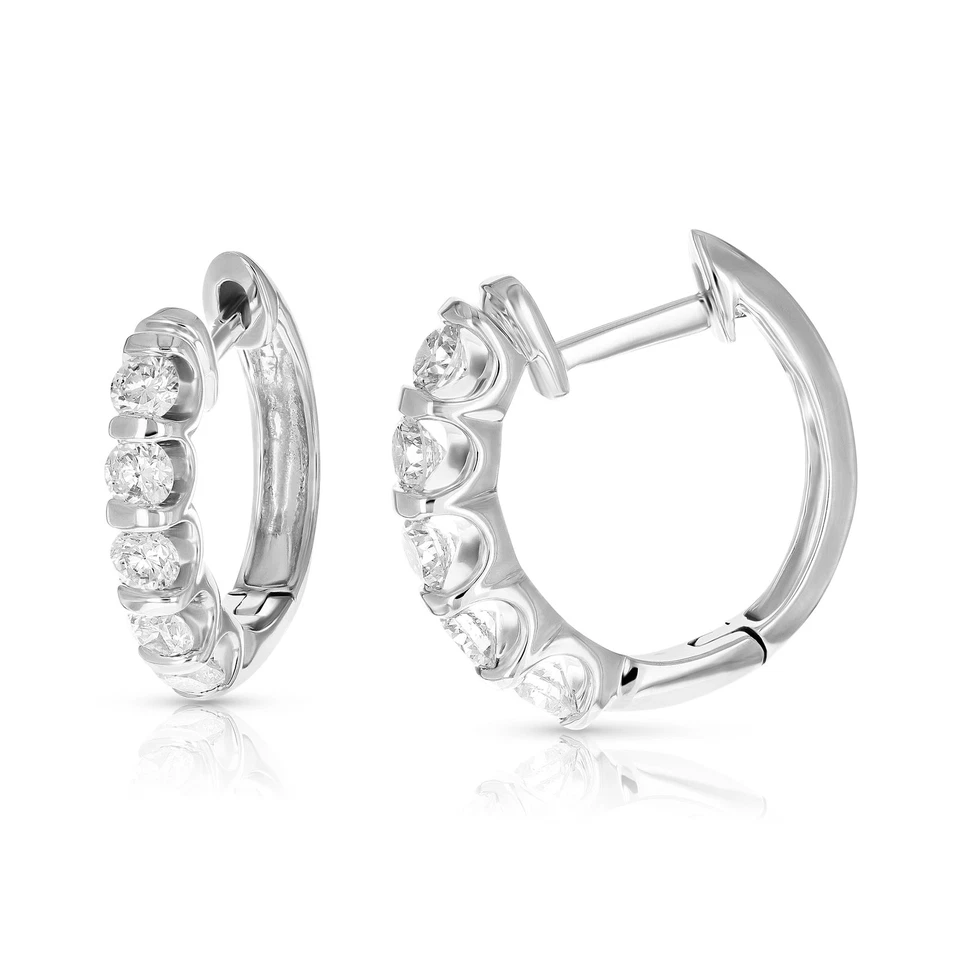 Conjunto de aretes tipo argolla de diamantes de 1 quilate para mujer de oro blanco de 14 quilates de 0,71 pulgadas