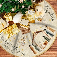 Christmas Tree Skirt Nativity 48.0 Inches Diameter, Beige and Green