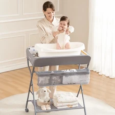 Baby Changing Table with Wheels, Maydolly Portable Adjustable Height Folding 