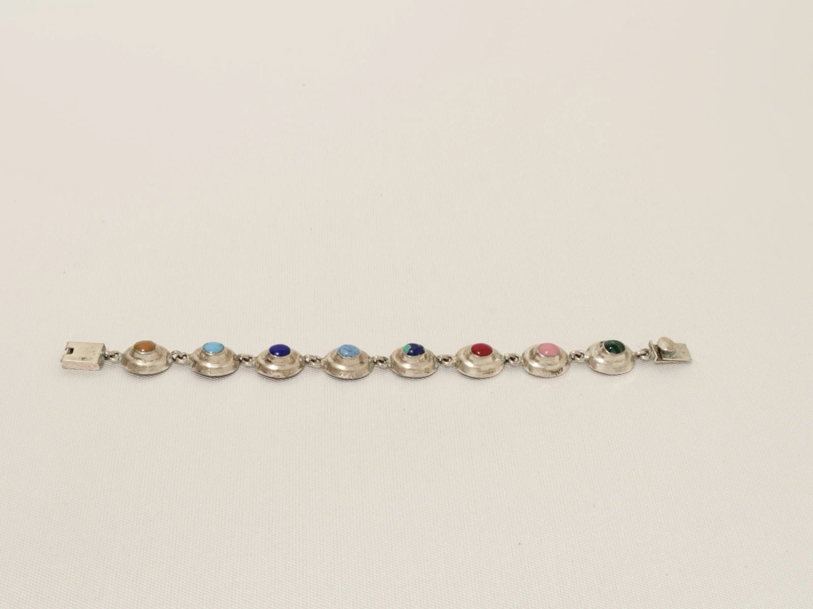 925 Sterling Silver Precious Gemstone Chain Vintage Bracelet Jewelry Br41