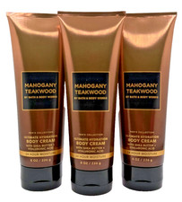 NEW Bath  Body Works Lot of 3 Tubes Men's Mahogany Teakwood Body Cream 8 oz