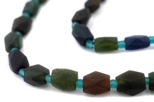 Dark Diamond Cut Ancient Roman Glass Beads 10mm Afghanistan Multicolor Faceted