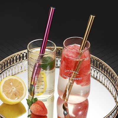 1Pc Reusable Stainless Straw Spoon Durability Drinking Straw Colorful Straw