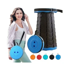 Telescoping Stool Collapsible Portable Load 330 lb Camping Folding Seat - Black