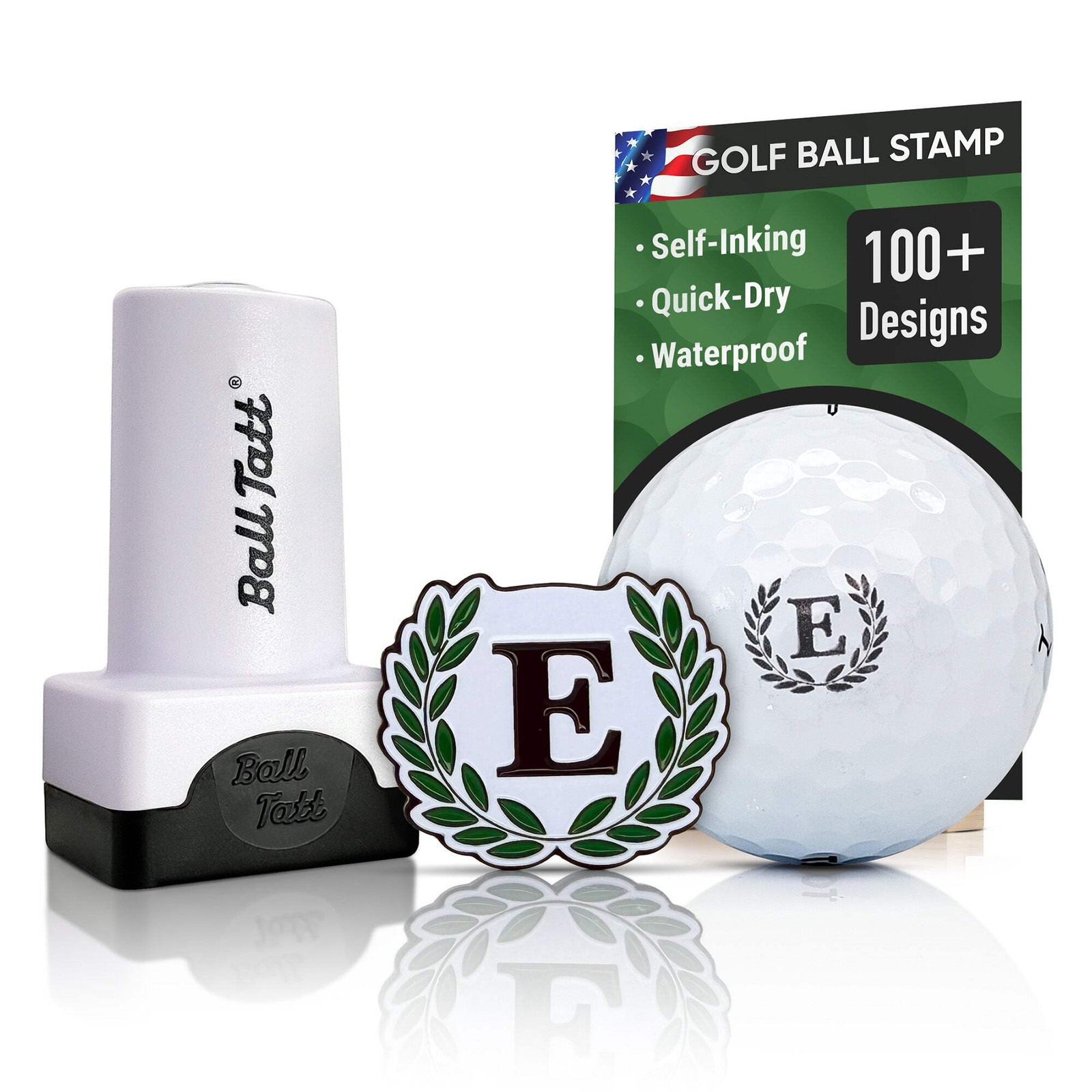 Ball Tatt - E Initial Golf Ball Stamp Marker, Self-Inking Mo
