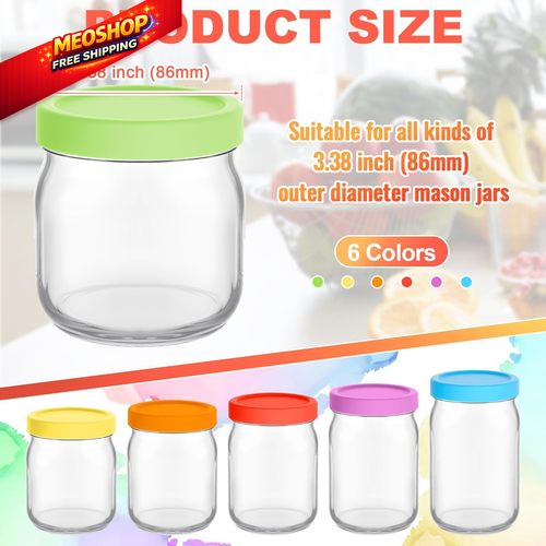 Teenyyou 6 Pcs Silicone Wide Mouth Lids Mason Jar 86 mm, Classic  - Picture 2 of 7