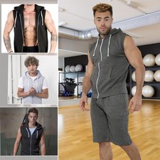 Mens Hoodies Short Bottoms Muscle Sleeveless Bodybuilding Gym Gilet Tank Tops