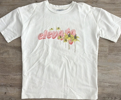 Elevate Herren T-Shirt Weiß M Rundhals Kurzarm Logo Druckgrafik Tropisch