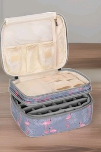 Luxja Nail Polish Carrying Case/Caddy ☆FLAMINGOS☆ Double Layer Organizer In Gray