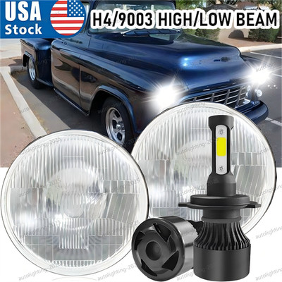 2x 7''inch Round LED Headlights With H4 LED Bulbs For Chevy Truck 1947-1957