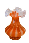 Vintage Italian Cased Glass Orange Melon Vase Ruffled Rim Murano Style 5.5"