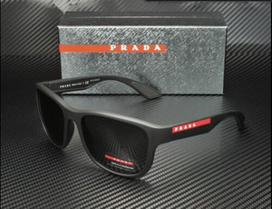 Prada Linea Rossa PS 01US Sunglasses - Black Rubber Frame Grey Lenses
