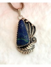 Lapis Lazuli Gemstone Mexico Sterling Silver 925 Vintage Pendant Necklace - 16