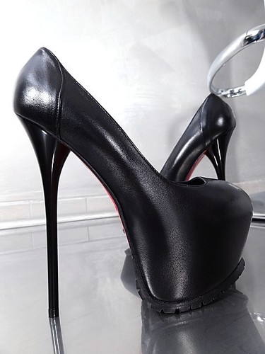 MADE IN ITALY NEU DAMEN PLATEAU SEXY HIGH HEELS PUMPS SCHUHE LEDER SCHWARZ - Picture 9 of 9