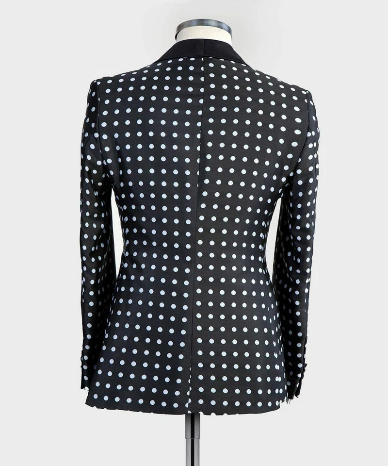 Men Black and White Polka Dot Suit Pants Vest Shawl Collar Coat Vintage Tailored - Image 3 of 4