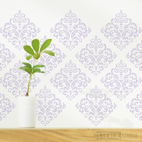 Diamond Damask Wallpaper Effect Wall Stencil Home Decorating The Stencil Studio - Picture 13 of 20