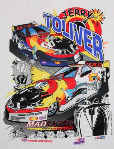 M * NOS vtg 90s MAD MAGAZINE Spy vs Spy nhra jerry tolliver racing t shirt * M5 - Picture 1 of 7