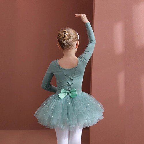 Mädchen Ballett Tanz Tutu Kleid Kinder kurze/lange Ärmel Tüll Turnanzug Tanzkleidung - Bild 38 von 38