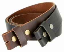 Big and Tall One Piece Full Grain Leather Belt Strap with Snaps Up to size 60"