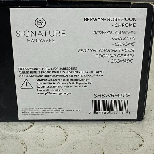 Signature Hardware Berwyn Single Robe Hook Chrome Finish - Picture 5 of 5