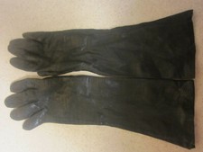VINTAGE MANTESSA SILK LINED LONG BLACK KID LEATHER GLOVES 6 1/2 BELGIUM