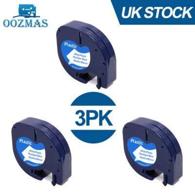 OOZMAS 3PK Compatible Dymo LetraTag Refill White Plastic 91201 Label Tape 12mm LT-100H