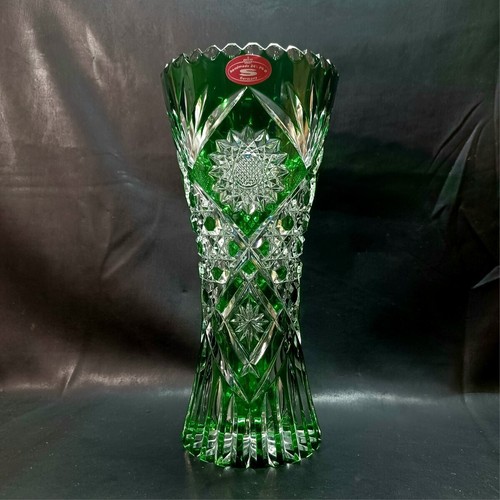 Dresden Kristal Green Crystal Cut Glass Vase 24% lead oxide Made in Germany - 第 1/7 張圖片