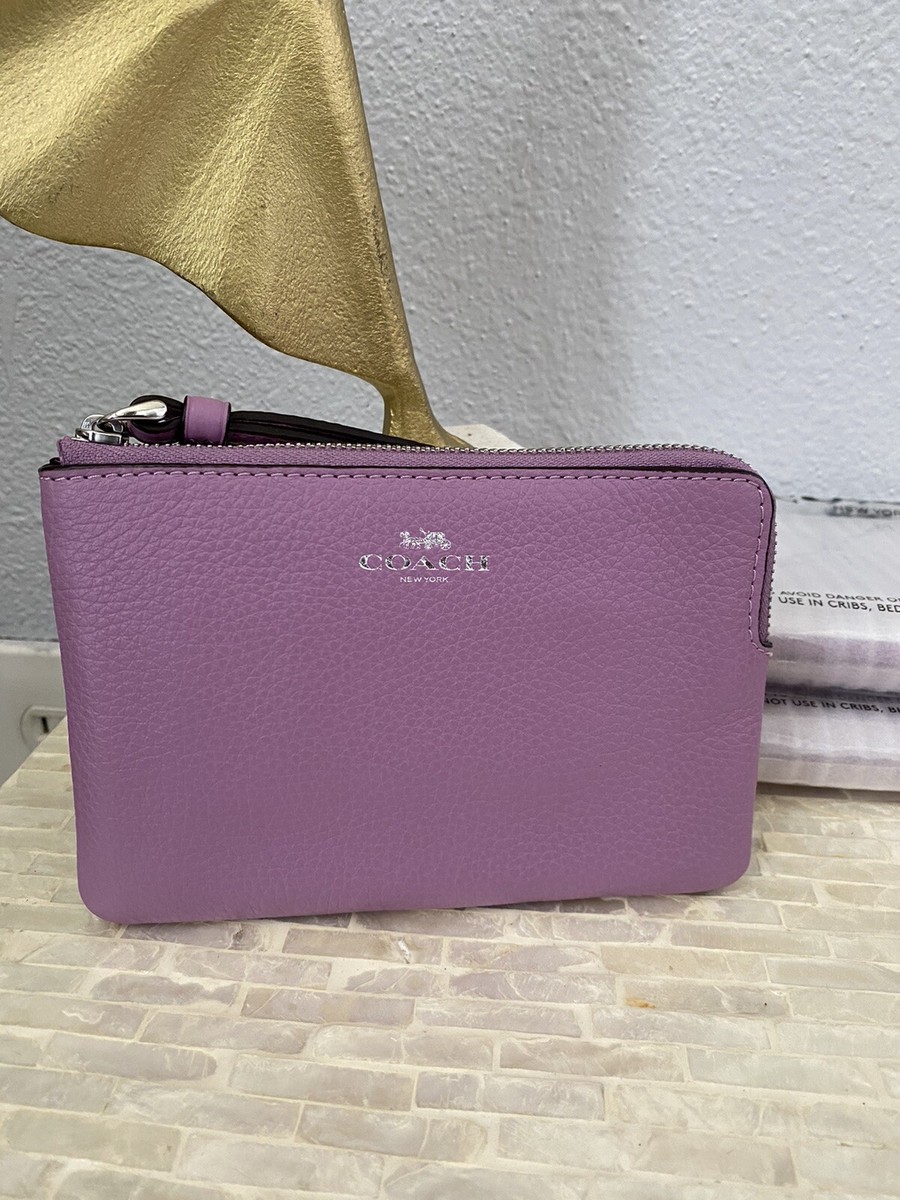 Coach Corner Zip Wristlet pebble leather Silver/Violet Coach Corner Zip Wristlet pebble leather Silver/Violet
