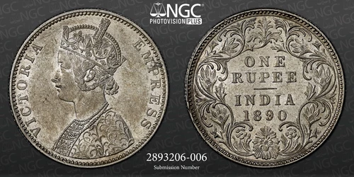 British India 1890 (B) Rupee NGC MS 61
