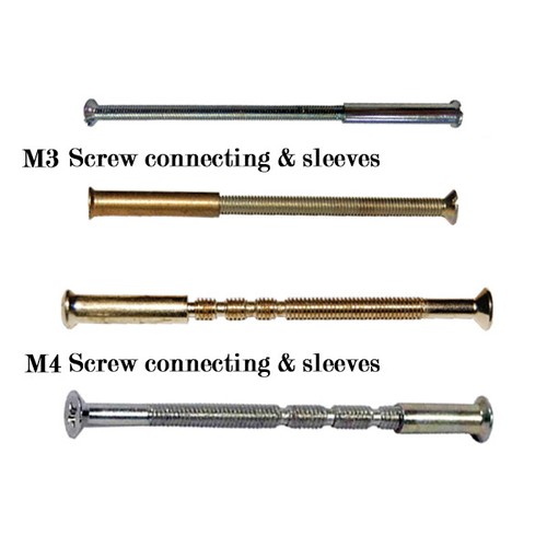 M3 M4 Connecting Screws and Sleeves. Fixings for Handles Roses Knobs Escutcheon - Picture 2 of 10