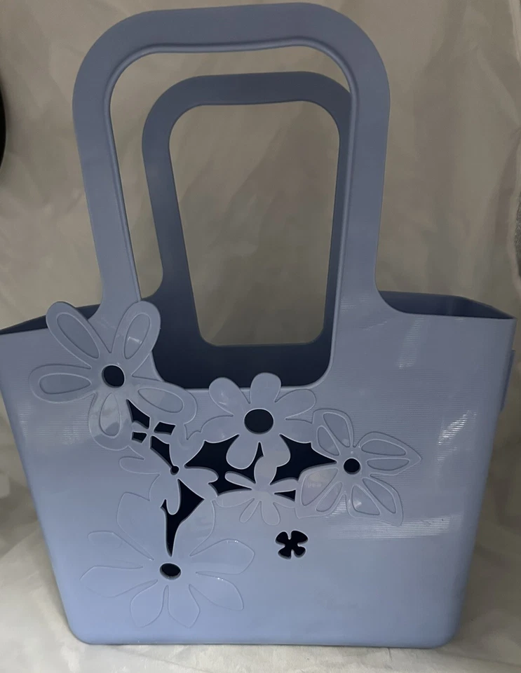 Koziol Shopping Tote Made in Germany Floral Design Periwinkle Blue Vintage - Image 3 of 4