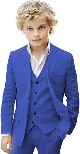 Boy Suit 3 Pieces Summer Suit Linen Kids Blazer Vest Pants Set Beach Wedding - Picture 34 of 39