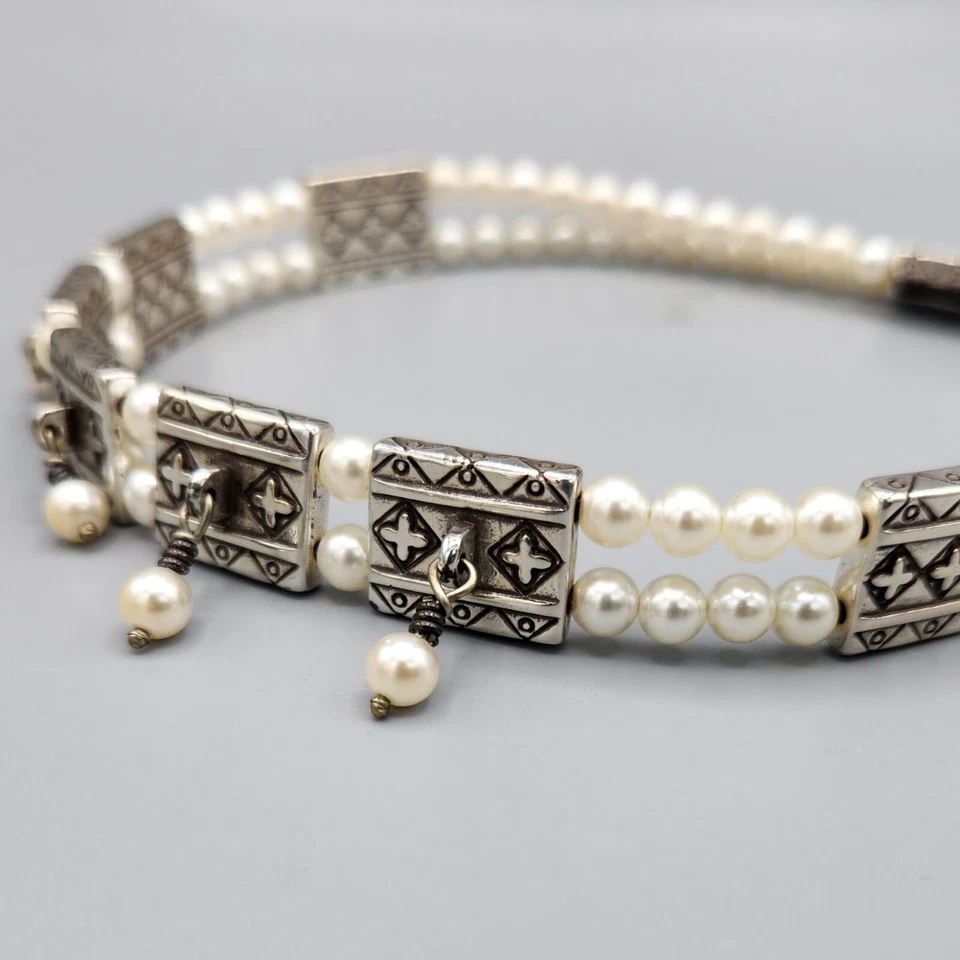 Collar gargantilla panel placa plata perla sintética Brighton PRINCESA DIANA 16" Foto 4 de 4