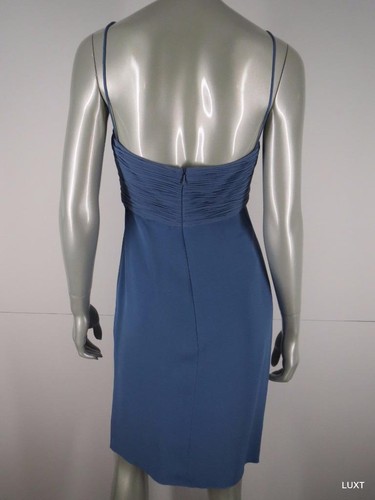 Vestido Valentino Deslizante Seda Talla 6 S Azul Fruncido Imperio Cintura Volantes Correa de Espagueti - Imagen 7 de 11