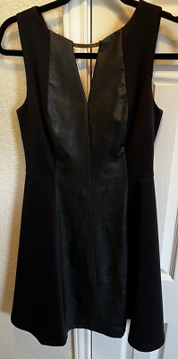 VINCE CAMUTO size 4 BLACK Stretch Ponte Faux Leather Panel DRESS Gold neck | eBay VINCE CAMUTO size 4 BLACK Stretch Ponte Faux Leather Panel DRESS Gold neck | eBay