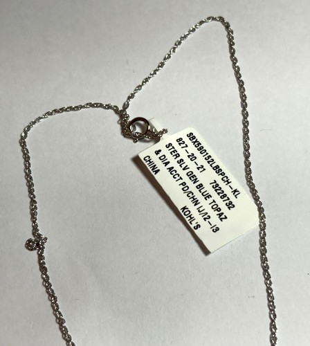 Sterling Silver 925 Genuine Blue Topaz Diamond Accent Pendant Necklace 17" - Picture 13 of 13