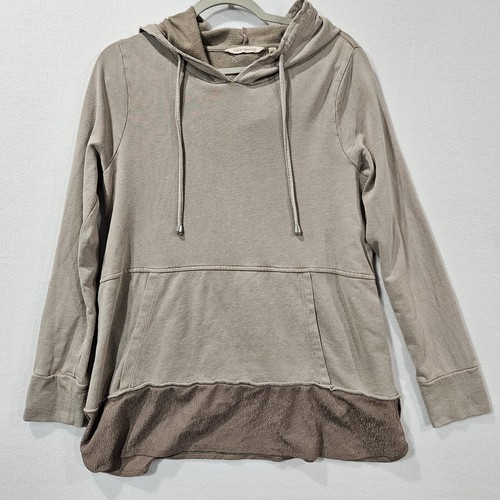 Soft Surrounding Womens Medium Sweatshirt Hooded Pocket Beige Tan Cotton Blend