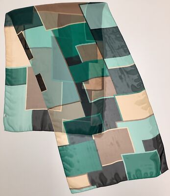 5 A Schwarz Grün Und Beige Geometrisches Design Modern Vintage Chiffon Schal