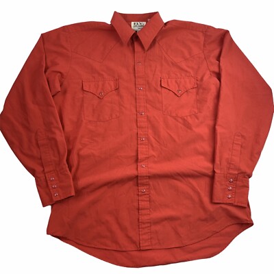 Ely Cattleman Size 16 1/2 × 35 Vintage Men's Red Cowboy Western Pearl Snap Shirt