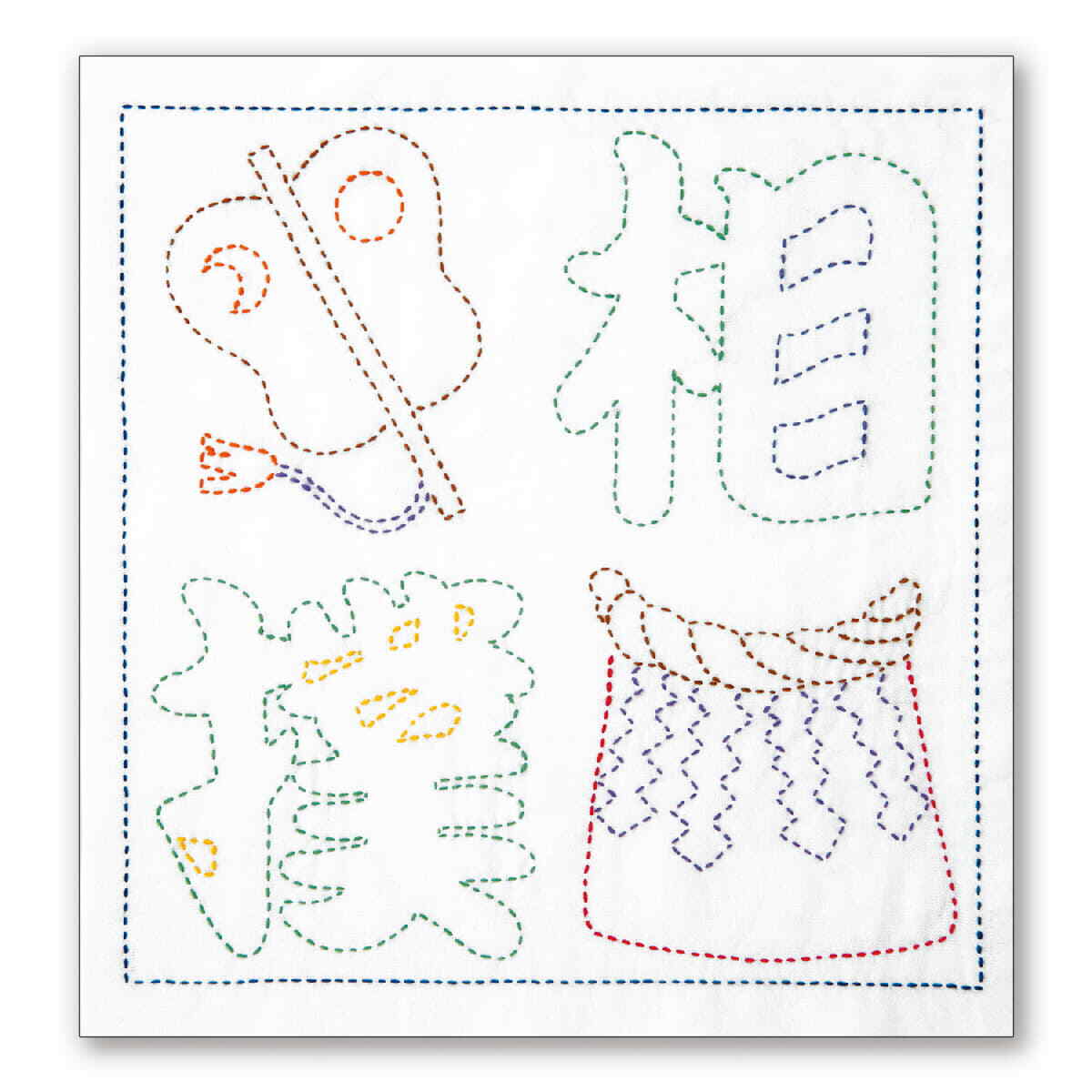 Olympus stamped Sashiko stitch kit ""Hana Fukin Sumo"", 34x34cm, Original from Jap