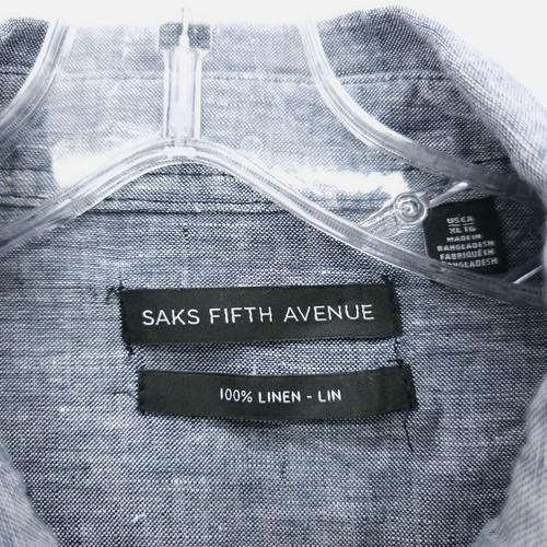 SAKS FIFTH AVENUE 100% Linen Blue Gray Woven Short Sleeve Shirt Size XL - Picture 4 of 6