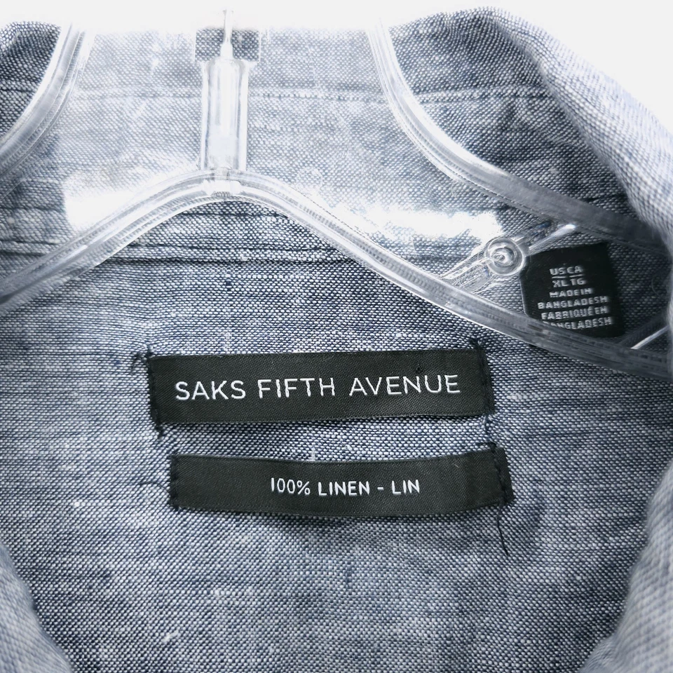 Camisa de manga corta tejida 100 % lino azul gris talla XL de SAKS FIVE AVENUE Foto 4 de 4