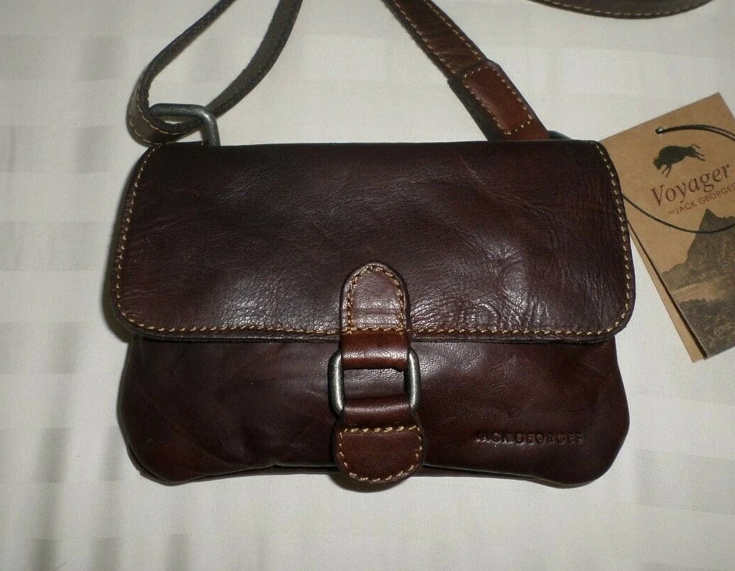 NWT Jack Georges Voyager Mini Crossbody Bag Hand-Stained Buffalo Leather  BROWN