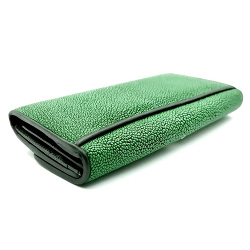 New Real Emerald Green Leather Ray Skin Women Tri-fold Clutch Wallet Purse. - Picture 6 of 12